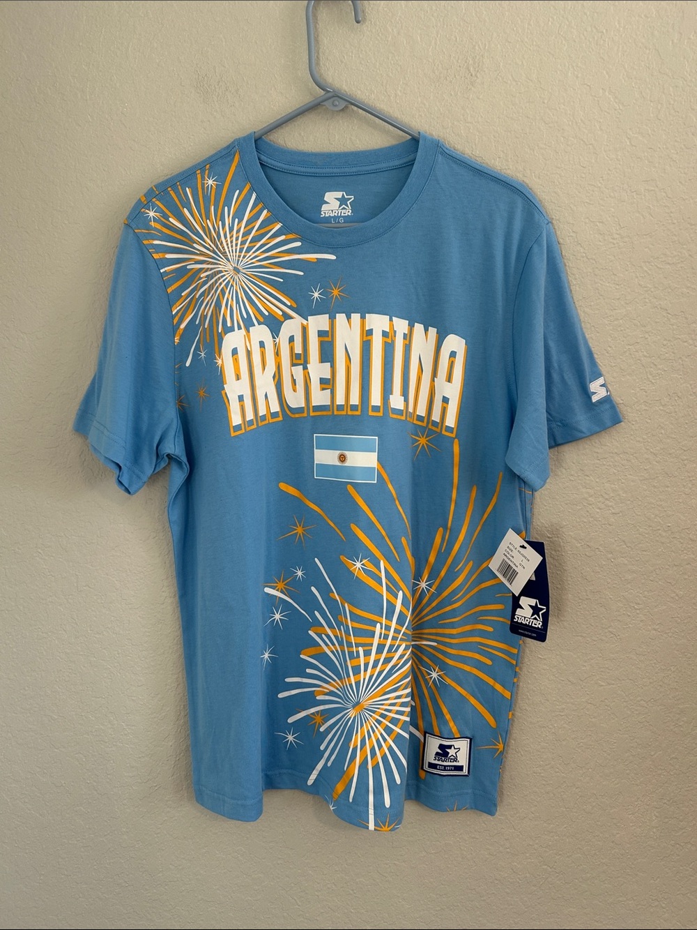 STARTER Argentina Blue Tee with Gold & White Fireworks